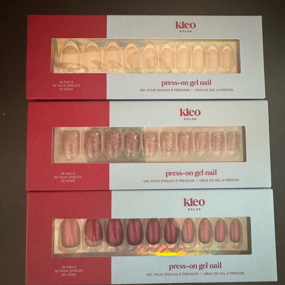 🆕 3 Boxes Kleo Kolor Press-On Gel Nails Set